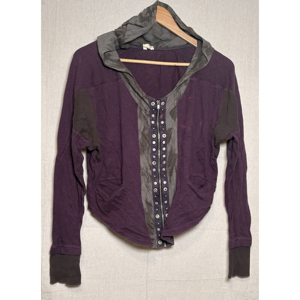 Free People Boho Full‎ Zip Unique Hoodie Size Medium Purple Gray